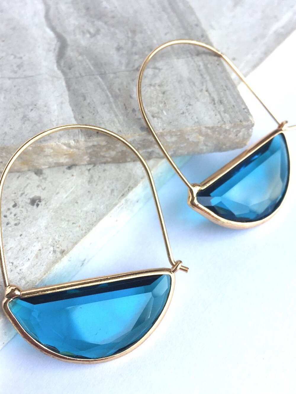 Anthropologie Crescent Hoop Earrings NEW Blue